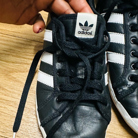 Adidas black and white leather lace up sneakers. - Picture 10 of 14
